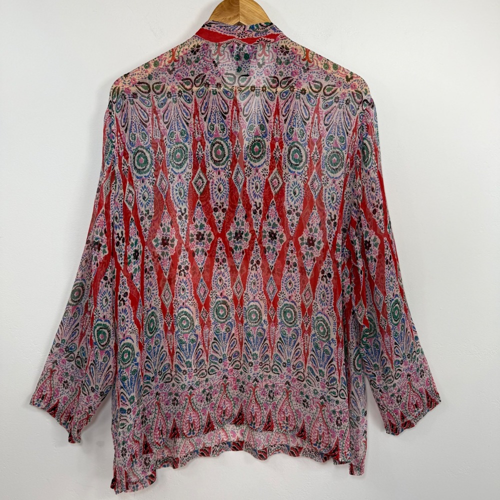 NY Collection 100% Silk Sequin Tunic Blouse Sheer Resort Top Boho Paisley Small - Picture 6 of 11